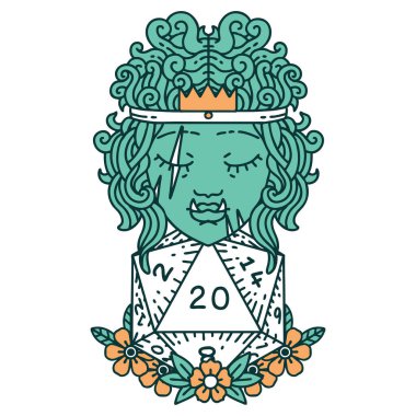 Retro Dövme Tarzı Yarı Ork Barbar Doğal 20 zar atışıyla