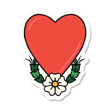 Geleneksel bir kalp ve çiçek stiliyle dövme çıkartması.