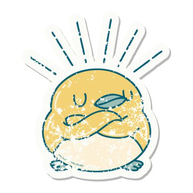 Eski bir dövme stili çıkartması katlanmış kanatlı Robin.