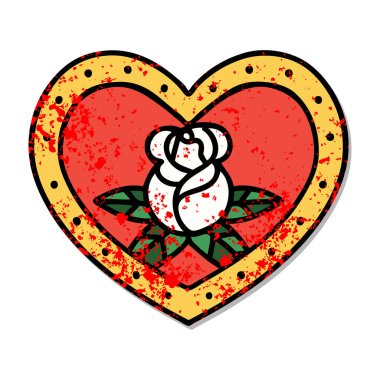 Geleneksel kalp ve çiçek stili dövmeli sıkıntılı etiket