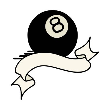 Traditional tattoo with banner of 8 ball vector