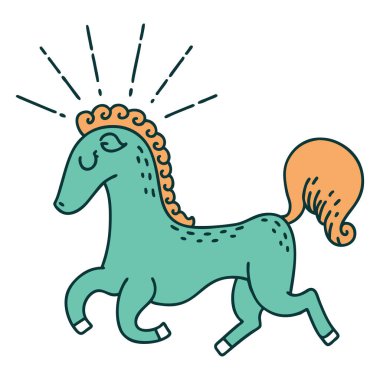 Geleneksel dövme stili hoplayıp zıplayan bir aygır.