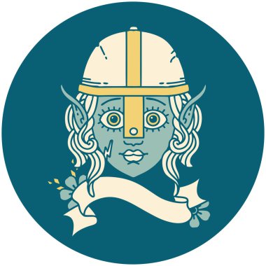 Retro Dövme Tarzı Elf savaşçı karakter yüzü