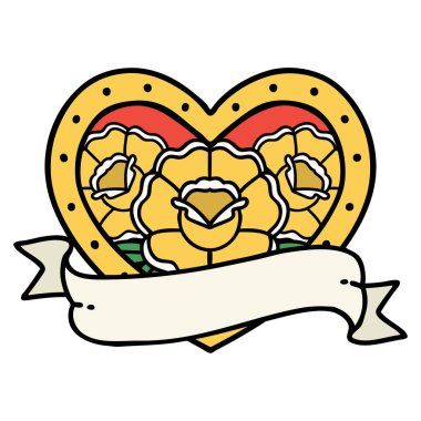 Geleneksel kalp şeklinde dövme ve çiçekli pankart