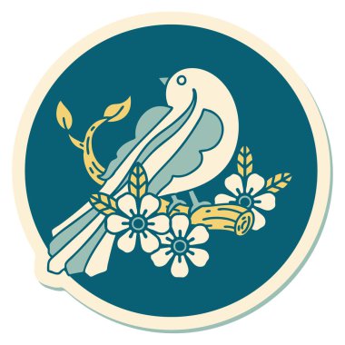 Geleneksel stil dövmeli, daldaki bir kuş.