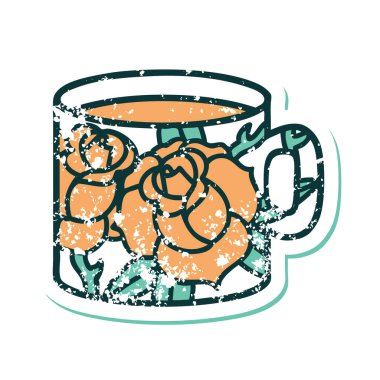 Bir fincanla çiçeğin sembolik dövmeli görüntüsü