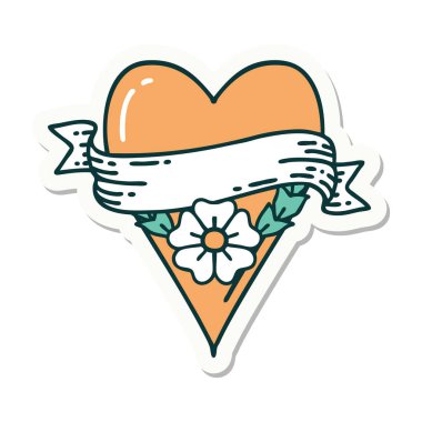 Geleneksel kalp çiçeği ve bayrak şeklinde dövme çıkartması.