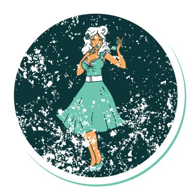 İkonik sıkıntılı dövme stili. Şaşırmış bir kızın resmi.