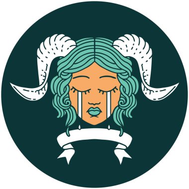 Ağlama ikonu karakter yüzü parşömen pankartıyla bağlanıyor