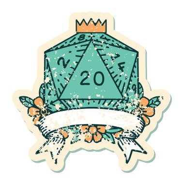 Retro Dövme Biçimi Doğal 20 kritik vuruş D20 zar atma