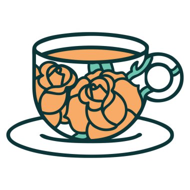 Bir fincan ve çiçeğin ikonik dövme görüntüsü