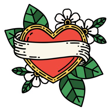 kalp ve bayrak şeklinde geleneksel bir dövme.