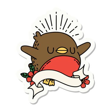 Dövme stili kanat çırpan robin çıkartması