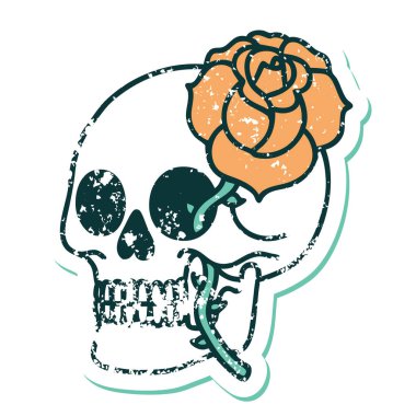 Bir kafatası ve gülün sembolik dövmeli görüntüsü