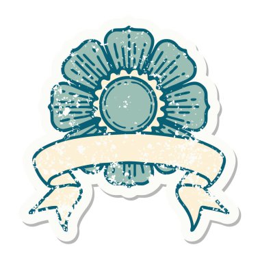 Üzerinde çiçek bayrağı olan eski bir etiket.