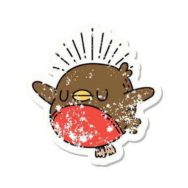 Dövme stili eski bir çıkartma, çırpınan Robin.