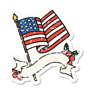 Üzerinde Amerikan bayrağı olan eski bir etiket.