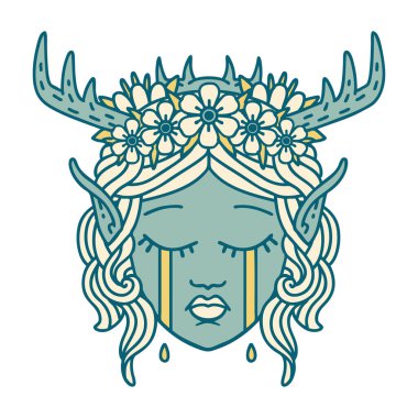 Retro Dövme Tarzı Ağlayan Elf Druid karakter yüzü