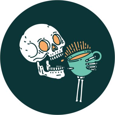 Kahve içen bir kafatasının ikonik dövme görüntüsü