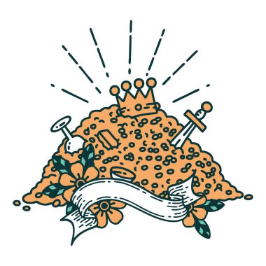 Dövme stili altın yığını ile parşömen afişi