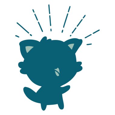 Geleneksel dövme stili mutlu kedinin çizimi