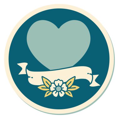 Geleneksel kalp ve bayrak stiliyle dövme çıkartması