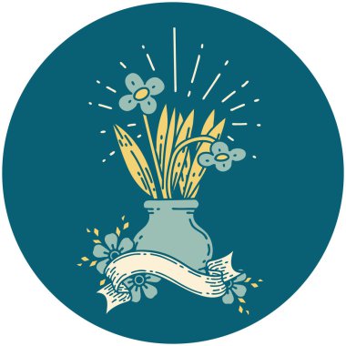 Vazodaki dövme stili çiçeklerin simgesi