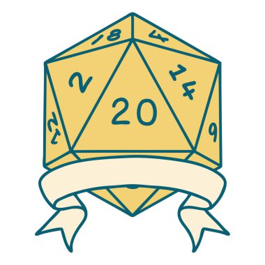 Retro Dövme Biçimi Doğal 20 kritik vuruş D20 zar atma