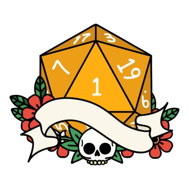 Retro Dövme Biçimi Doğal bir d20 zar atma