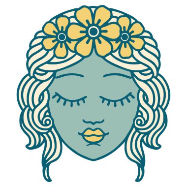 İkonik dövme stili bir bakire yüzü.