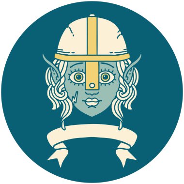 Retro Dövme Tarzı Elf savaşçı karakter yüzü