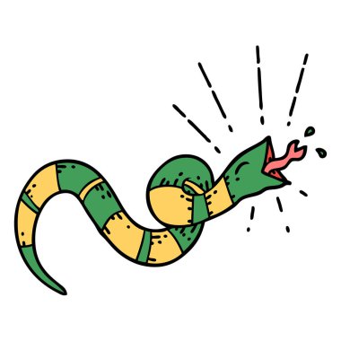 Geleneksel dövme stili tıslayan yılanın resmi.