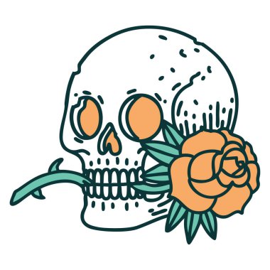 Bir kafatası ve gülün ikonik dövme şekli