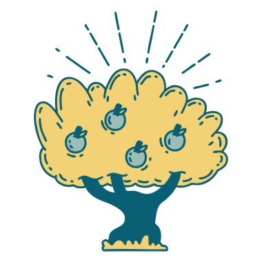 Geleneksel dövme tarzı elma ağacının çizimi