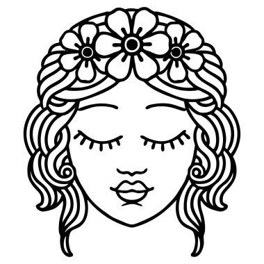 Siyah çizgili dövme. Gözleri kapalı kadın yüzü.