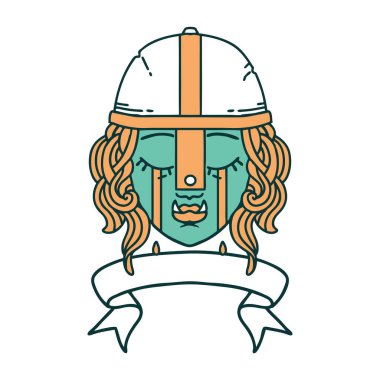 Retro Dövme Tarzı Ağlayan Ork savaşçı karakter yüzü