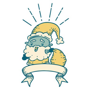 Dövme stili Noel Baba dövmeli, Noel Baba karakterli, çuvallı.