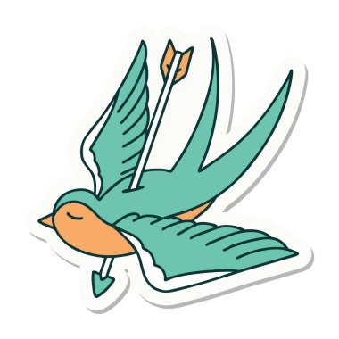 Geleneksel bir kırlangıç stili olan dövme çıkartması okla vurulmuş.