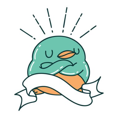 Katlanmış kanatlı robin dövmeli parşömen.