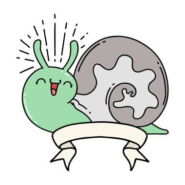 Dövme stili mutlu salyangoz pankartı.