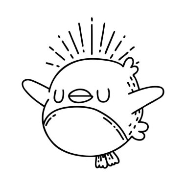 Geleneksel siyah çizgili dövme tarzı kanat çırpan Robin 'in çizimi