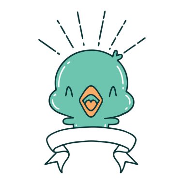 Dövmeli afiş, şarkı söyleyen piliç.