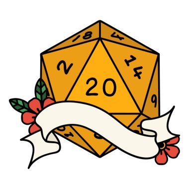 Retro Dövme Biçimi Doğal 20 D20 zar atma