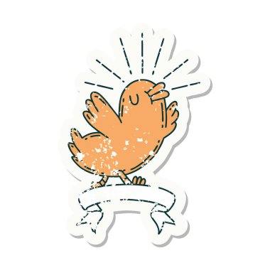 Dövme stili eski bir çıkartma. Mutlu kuş.