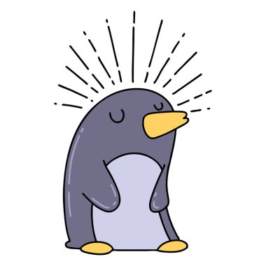 Geleneksel dövme stili mutlu penguen çizimi