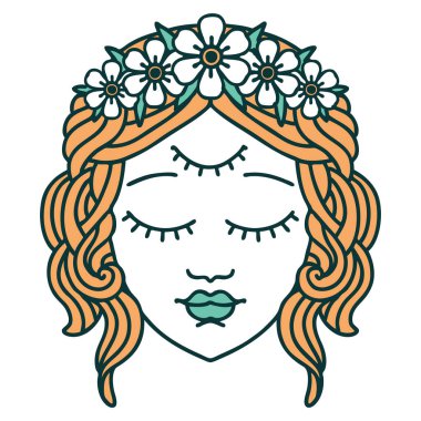 İkonik dövme stili üçüncü gözlü kadın yüzü.