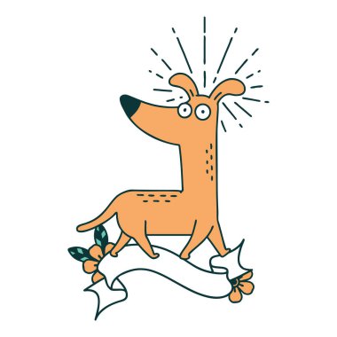 Dövme stili afiş. Şaşırmış köpek.