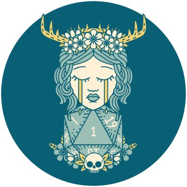 Retro Dövme Tarzı Ağlayan İnsan Druid Doğal bir d20 rulo ile