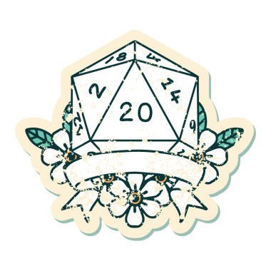 Retro Dövme Biçimi Doğal 20 kritik vuruş D20 zar atma