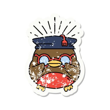 Dövme stili eski bir çıkartma. Eğitimli Robin.